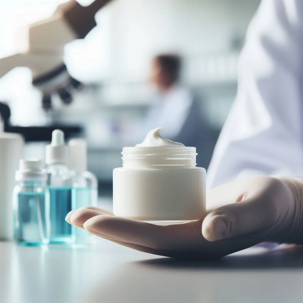 a jar of white face lotion created in a lab, OneSkin review